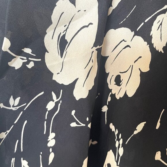 Polo Ralph Lauren Silk Georgette Top Cold-Shoulder Womens 10 Black Floral Ruffle - Picture 6 of 9